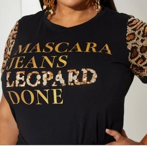 NWT Ashley Stewart Black Embellished Mesh Panel Graphic Tee Size 22/24